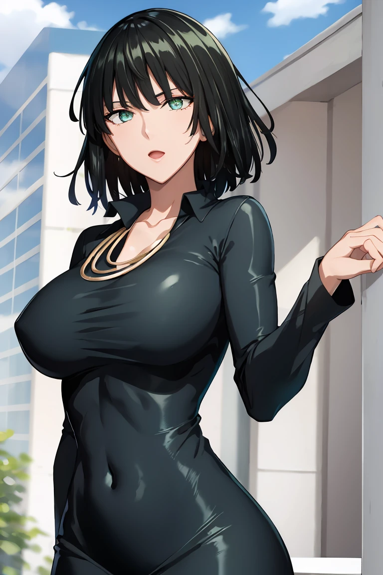 fubuki, fubuki, Black hair, (Green eyes:1.2), Short hair,Large breasts，cleavage，(((((naked))))), High collar, jewelry, necklace, cropped shoulders, tight fit clothes, tightly dress,,
BREAK outdoors, City,
BREAK looking at viewer, Break (Masterpiece:1.2), Best quality, high resolution, Unity 8k wallpaper, (illustration:0.8), (Beautiful detailed eyes:1.6), Extremely detailed face, Perfect lighting, Extremely detailed CG, (Perfect hands, Perfect anatomy),