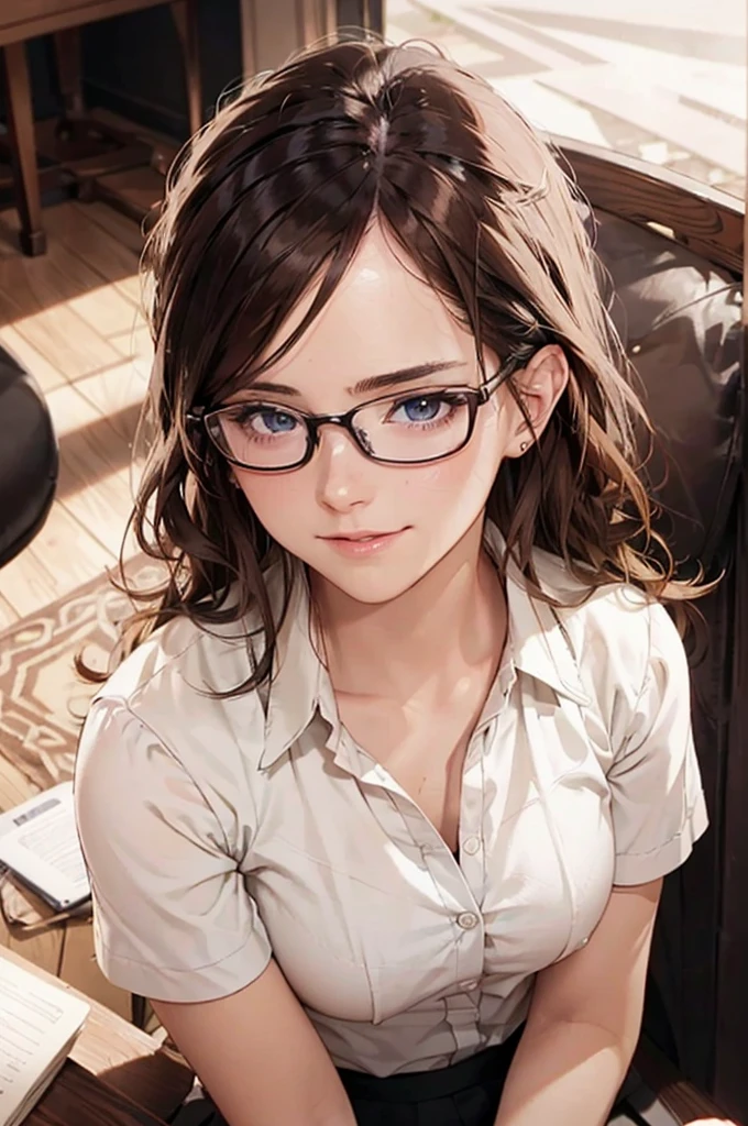 Masterpiece, 最high quality, high quality, High resolution, high quality texture, high quality shadows, High resolution, Beautiful details, Detailed CG, Detailed Texture, Realistic representation of face, Realistic, colorful, delicate, Cinematic Light, Side light, Lens flare, Ray Tracing, sharp concentrated, (1 Girl,concentrated:1.3), ( Intricate details, compensate, PureErosFaceV1:0.5), (細部まで美しいdelicateな顔, 緻密で美しいdelicateな瞳, Perfect Facial Proportions, Dense skin, Optimal ratio of four fingers to one thumb,Unified 8k wallpaper, Arms under chest, Modest chest, Wide Hips, Smooth upper abdomen, 35 years old, blue eyes, glasses, air fortress hair, blonde hair, house wife, the gaze of true love, lips of temptation, A look full of compassion ,a smile full of love, i love you, Acting lovey-dovey, I love you so much I'm crazy,
cabin attendant uniform,white blouse,tight fitting black skirt,black stockings, excellent secretary ,working as a secretary, wooden desk, wooden chair