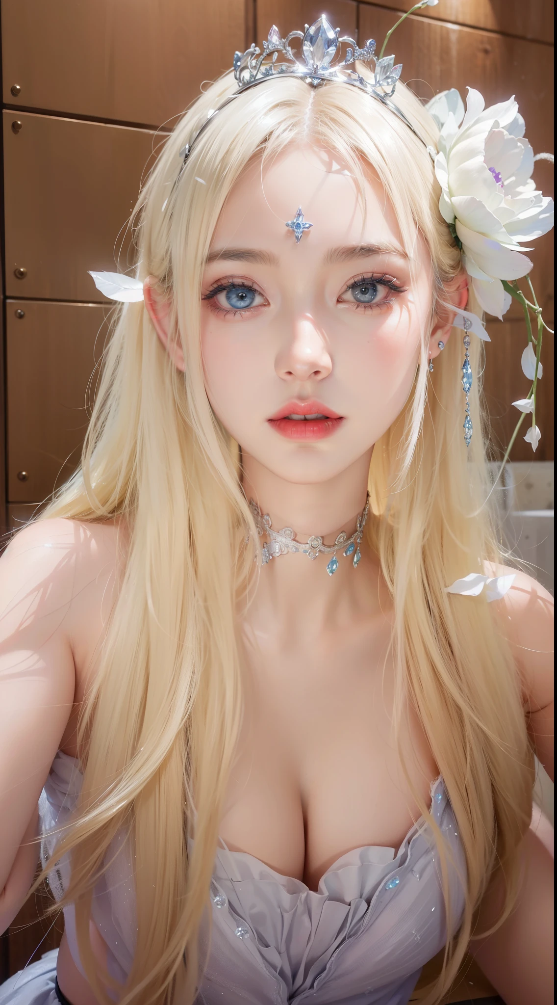 Realism,8k quality,Very detailed, Delicate face, Realism风格的照片, Stock Photography , Colorful, Surreal, Realistic textures, Dramatic Lighting, Distiller 800 (8K, original photo, Better quality, masterpiece: 1.2), Very detailed, (Extremely delicate skin: 1.2), 8K Ultra HD, SLR camera, Soft Light, high quality, Frozen queen, Queen, Snow Castle,Blue pupils,Wear red lipstick,Full body tattoo,Succubus