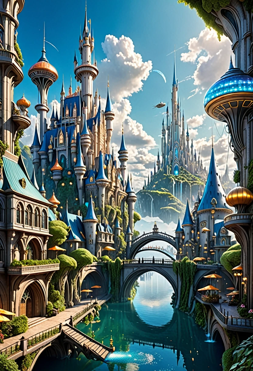 A beautiful jaw dropping city that is mash up of fairy tale and scifi. Has the feel of a fairy tale but with scifi details seemlessly blended in.
