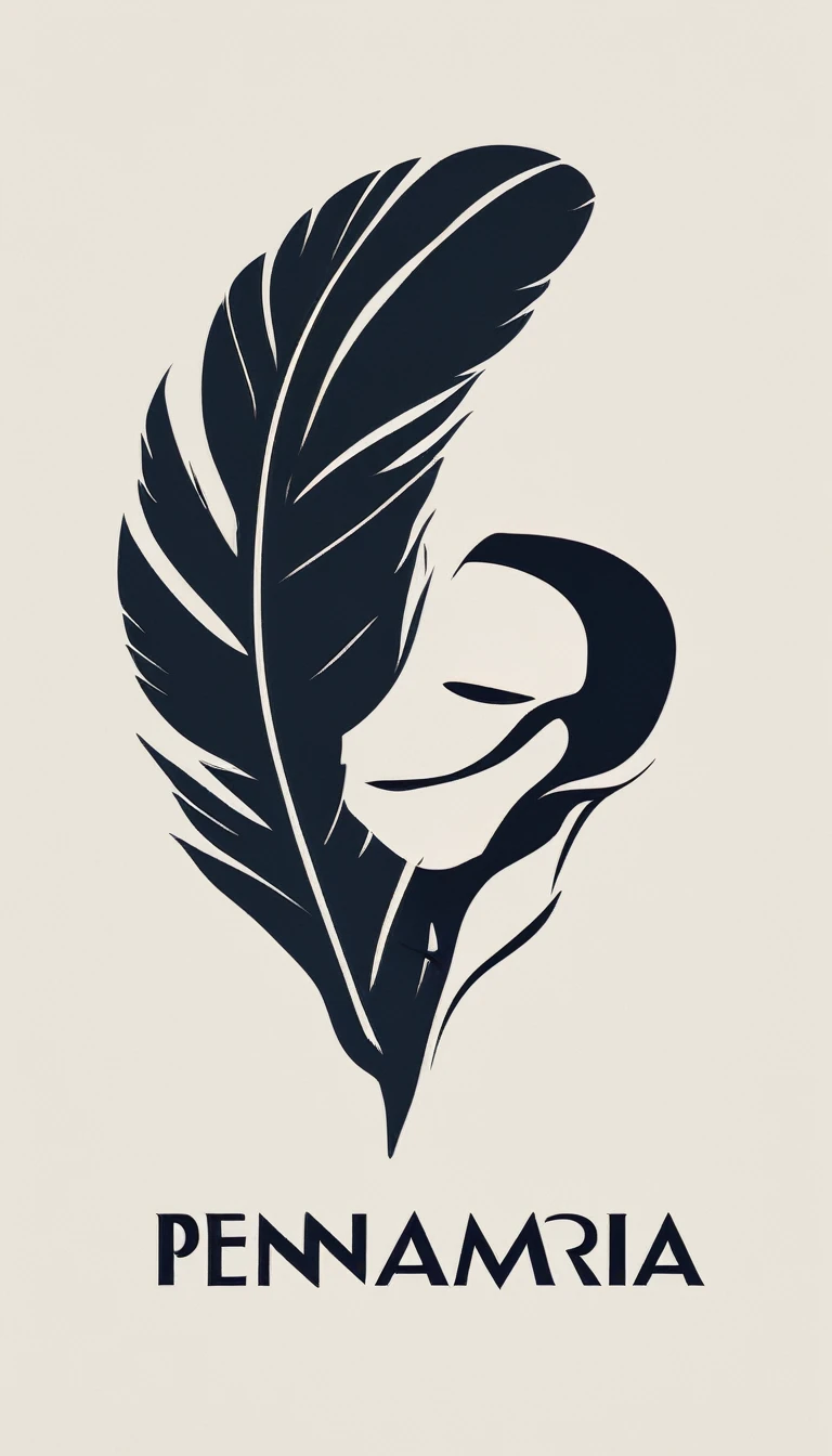 A minimal, modern, simple, cinematic logo design for the brand “Penamemoria". The logotype of a boy with a head of a feather playing acoustic guitar. The logo must convey a sense of music, stories and dreams. Minimalistic logo design of a boy dissolving into a feather of dreams and memories