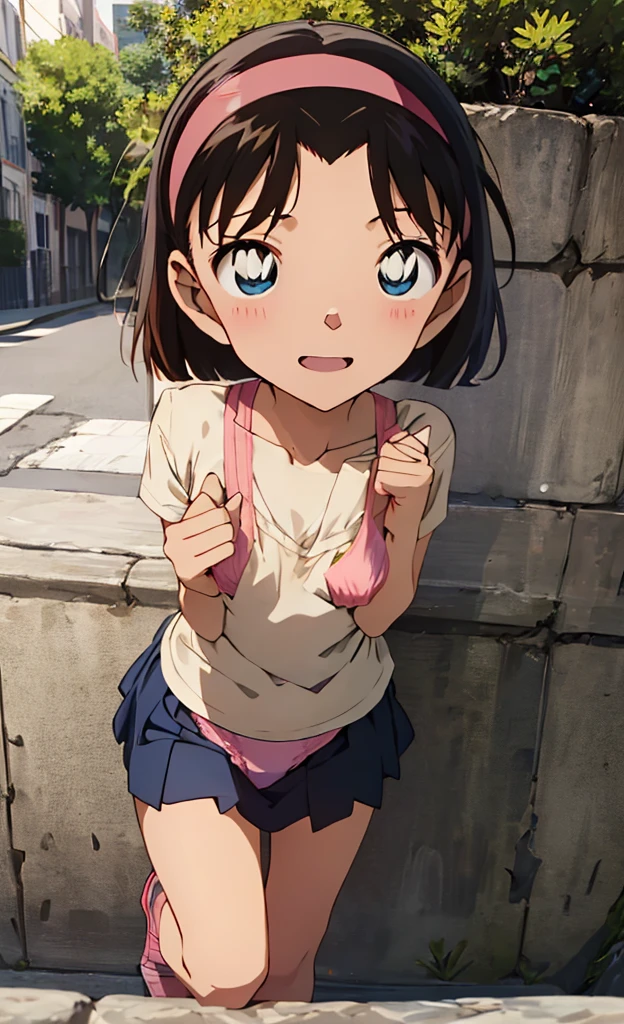 On all fours、String Panties、Panty shot,(beautiful,Small breasts:1.5),Yoshida Ayumi,One Girl, alone,((( Brown Hair, short hair,Pink Hairband,blue eyes))),smile, One girl,6 years old,Detective Conan, toplesini skirt ,(((セクシーなString Panties))),masterpiece ,8k unity wallpaper,Anime key visual,Highest quality, High resolution, unity 8k wallpaper, (shape:0.8), Highly detailed face,Highly detailed eyes,Glowing Eyes , Shiny skin,Fine skin,White skin,dense skin,Detailed Hair,Very elaborate legs,Perfect lighting, Detailed CG, (Perfect hands, Perfect Anatomy),High resolution,(Detailed wear ),Thin limbs, Delicate curves, Graceful Hands,shape:0.8,On all foursで尻を突き出す、Angle from behind、Protruding ass、On all fours、Bare nipples、ピンクでProtruding nipples、Naked upper body、Bare Chest、Beautiful nipples that stand up、Breast milk spurting out、Large amount of breast milk、Covered in milk、Get very close to the camera、blush、Climax facial expression、topless、Bare nipples、Protruding nipples、Rub your own breasts