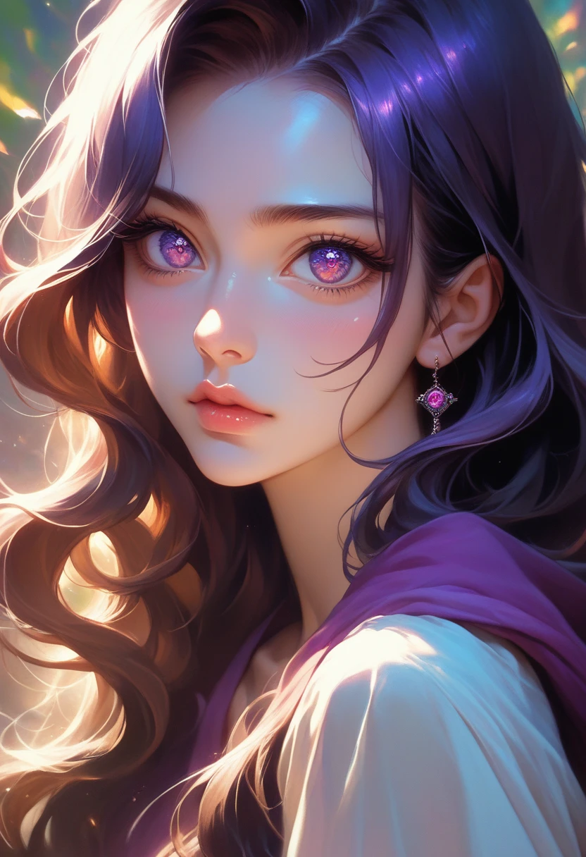 a anime girl with long hair and purple eyes, colorized photo by Rei Kamoi, trending on pixiv, remodernism, official art, ultra detailed, anime, beautiful detailed eyes, beautiful detailed lips, extremely detailed face, long eyelashes, portrait, digital painting, vibrant colors, warm lighting, cinematic composition, photorealistic, high quality, masterpiece, hyper detailed, 8k, best quality