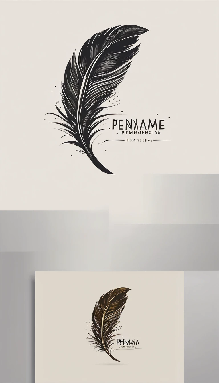 Create a minimal, modern, simple, inspirational, memorable, dream like logo design of a boy and a feather for the brand “Penamemoria".