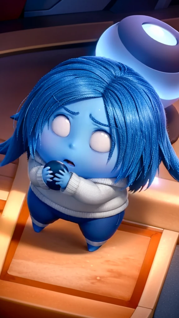 Movie Sadness Funnily, Grieving, holding a blue sphere, , chibi