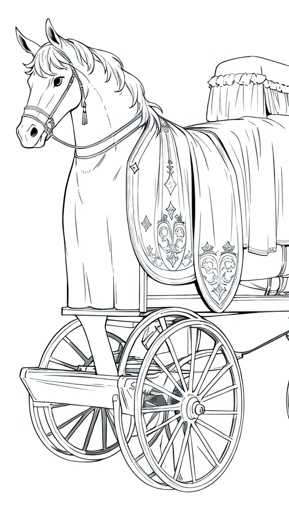 medieval carriage inside,(white background,line drawing),