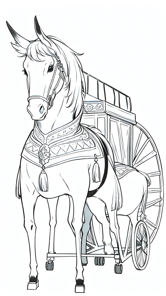 medieval carriage inside,(white background,line drawing),