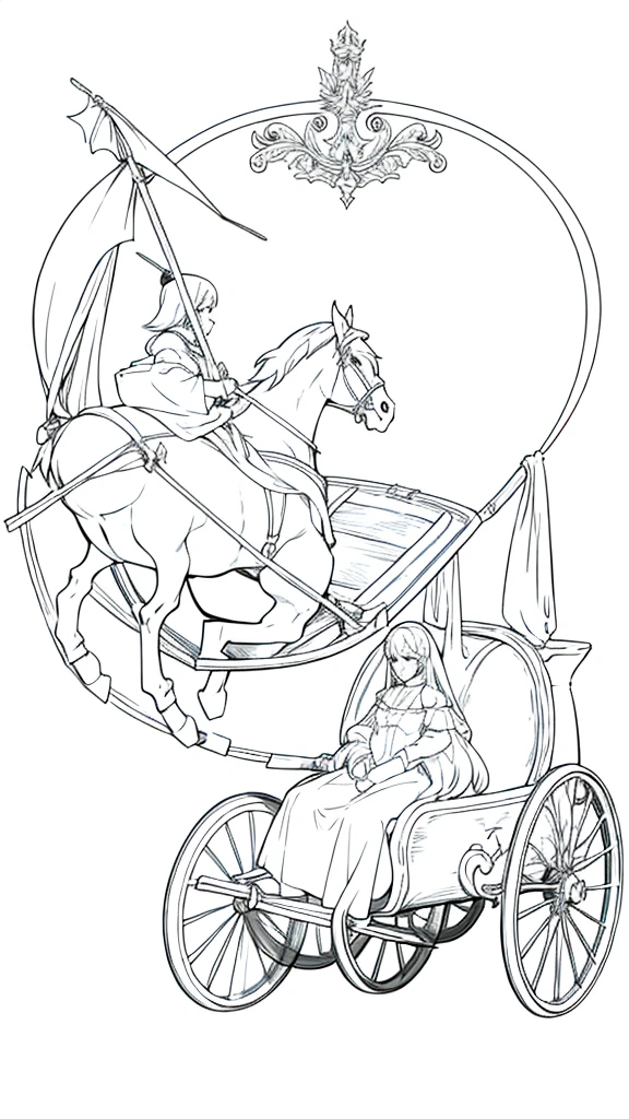 medieval carriage inside,(white background,line drawing),