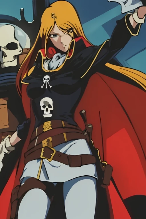 masterpiece, best quality, 1girl, solo,space,cowboy shot,
emeraldas, white gloves, skull_and_crossbones, cape