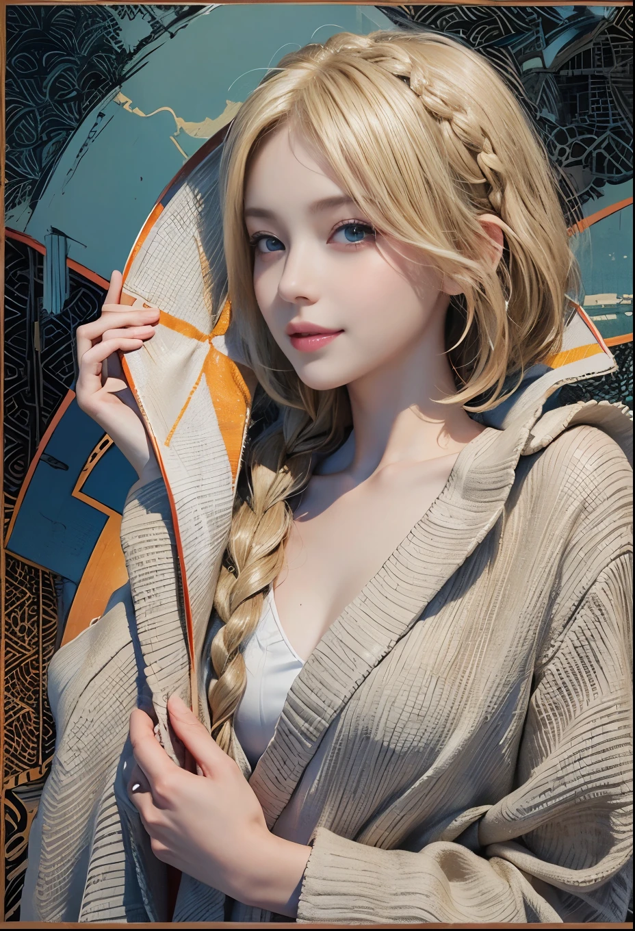 Unparalleled beauty, Glossy and firm skin, Light blonde hair, Beautiful and nice girl,kindly smile,Short hair,french braid hair,