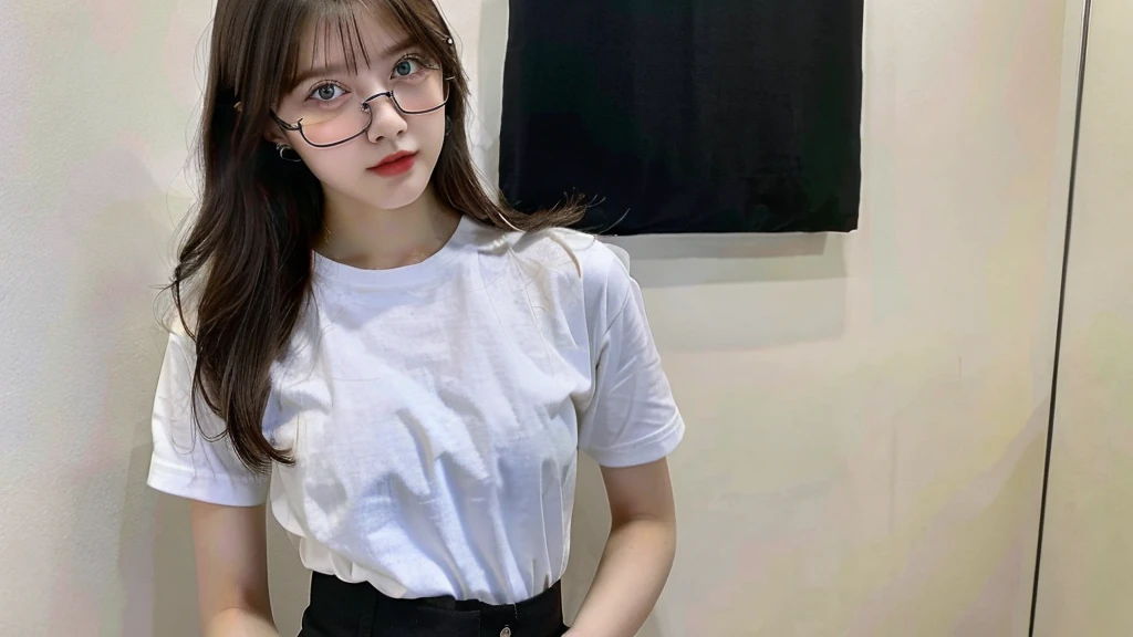 Full body photo of beautiful girl, russian girl, cute girl, good looking girl, 20 years old, school girl, wear white shirt, untidy shirt, messy shirt, untucked white shirt, black pants, wear black glasses, wear watch, ultra details.