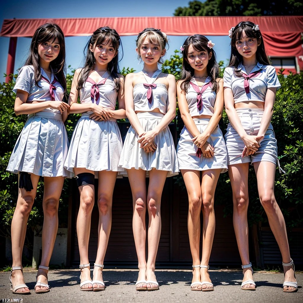 ((ExtremelyDetailed (12 KAWAII Girls in a row:1.37) in WHITE at Dusk Enoshima Beach)), (masterpiece 8K TopQuality) (CommercialPhoto:1.37), {(Standing Full Body:1.2)|(from below:1.2)}, Different types of hair colors, {School Uniform|naked bandage|tutu}, PUNIPUNI, Joyful Expressions LifeLike Rendering, PerfectLighting, (Upskirt:0.22), [RainbowColorHorizon]