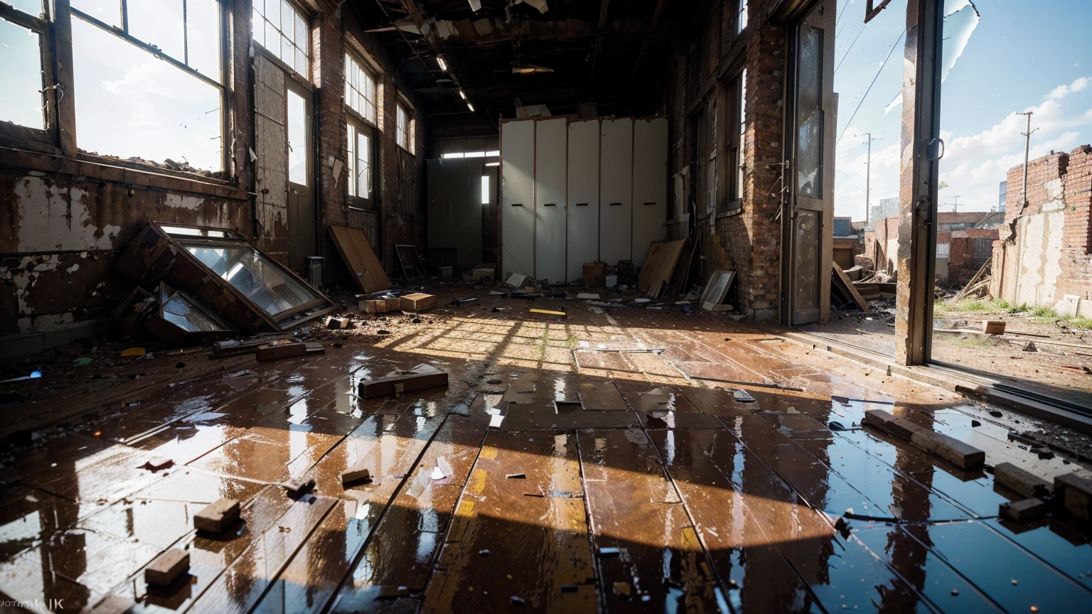 (create an ultra-high definition, hyper-realistic, highly detailed, high-quality image, sharp focus, professional lighting, vivid colors, warm tones and intricate details, representing in detail a abandoned warehouse, rusted metal, grime, oil stains, demolition, rubble, dirt, weathered textures, industrial setting, workshop tools, dirty environment, grease, windows with broken glass with natural sunlight reflecting). Fujifilm XT3 sharp focus, professional lighting, vivid colors, intricate details, film grain, Fujifilm XT3 realistic painting art, f5.6, physically-based rendering, natural lighting, cinematic lighting ,dramatic lighting, professional, dynamic movement, colorful lighting, vibrant colors, studio lighting, professional photography, cinematic composition, symmetrical framing, landscape, Utilize state-of-the-art deep learning models and adjust parameters according to quality metrics such as Structural Similarity (SSIM) and Perceptual Loss to create an image that is indistinguishable from a real, high-quality photograph , fine-tuning, (be creative), (best quality,4k,8k,16k,Highest,masterpiece:1.2),(realistic,photorealistic,photo-realistic:1.37), (extremely detailed CG unit, 16k wallpaper), 16k UHD, 16k HDR, (ultra-high definition, hyper-realistic, highly detailed, high-quality image, sharp focus, professional lighting, vivid colors and intricate details),