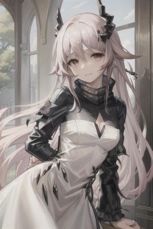 1girl,horns,theresahead,theresa,cowboyshot,white dress
