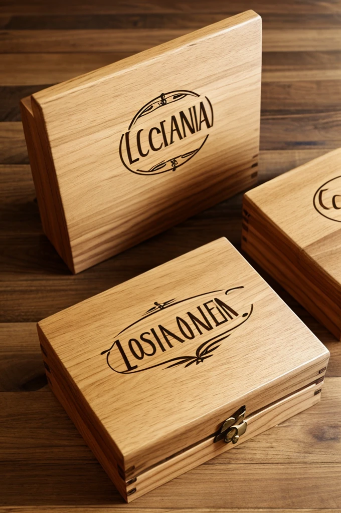Make me a wooden box with a minimalist signature in the middle and that the signature represents the name of Escarlen Lorena 