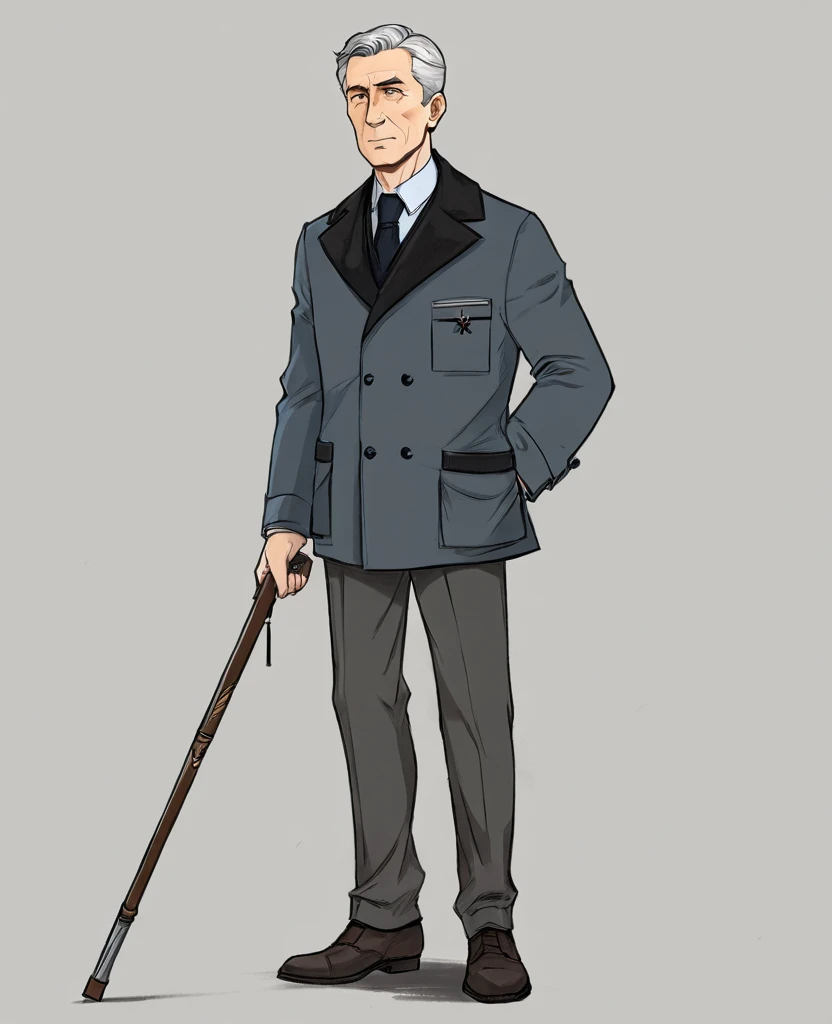Sketch drawing of the character in three directions, 正面, back and side of Alexei Nikolaev is a 56 year old man, with a strong presence due to lived experiences and distinctive physical characteristics. He has gray hair that was once light brown., complementing his piercing blue eyes. A large burn scar on the left leg is evident, reinforcing your life story. Your posture is upright, although occasionally stooped due to lame leg.
Dressed in aristocratic attire, Alexei is always seen in a well-cut jacket, social shirt, impeccable pants and chelsea boots, in addition to his inseparable gray beret. His appearance reflects not only his past as a physicist and teacher, but also his former role as a KGB spy during the Cold War.
Psychologically, Alexei carries with him the weight of two world wars, what left him traumatized, anxious and paranoid. Your personality is reserved and cynical, demonstrating extreme practicality in their actions. He is sarcastic, determined and methodical, although his impatience and arrogance sometimes lead him to act disorderly under pressure.
Despite his distrust of people, Alexei is exceptionally loyal to the few who earn his trust. He fears failing, especially if it means causing harm to others, and their biggest concern is a new global war with nuclear weapons.
In summary, Alexei Nikolaev is a complex character, shaped by your experiences and your deep resilience, able to overcome challenges even in adverse circumstances, always carrying his cane as a symbol of his determination and inner strength.