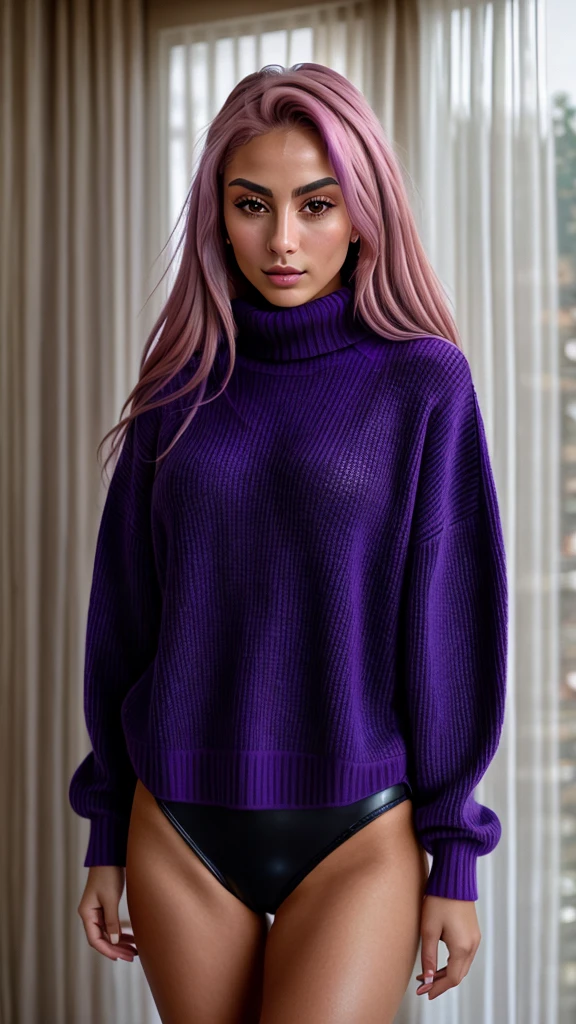 lilac hair, fitaitana, 1 girl, wearing a turtleneck sweater, professional, photography, excellent lighting, impeccable, accuracy, rich colors, deep shadows, clarity, high resolution, razor sharp, composition, light and shadow, timeless beauty, captivating, artistry, craftsmanship, elegance, sophistication, exotic, detail, atmosphere, balance, masterful, technique, expertly captured, stunning, visual impact, top quality, eye-catching, professional-grade, aesthetic, flawless, remarkable, perfection, attention-grabbing, dynamic, evocative, nuanced, depth, vibrancy, masterclass, breathtaking, inspiring, high definition, alluring, enchanting, texture, storytelling, mesmerizing, cinematic, elite, artistry.
