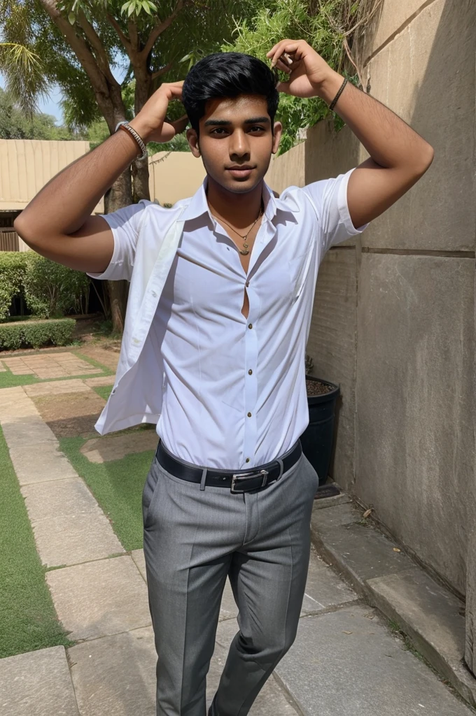 21 year old Indian boy with fair skin narrow body and possing for a linkdin picture in formal 
