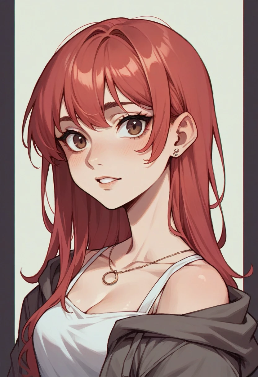 Make a , Red hair, SHORT to the neck, and wavy, and make it into a HENTAI