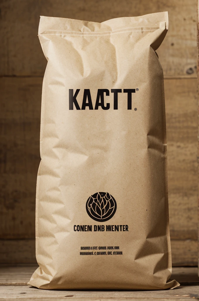 Flour bag with transparent center, with a dark background and that has the name in its logo "Dact"