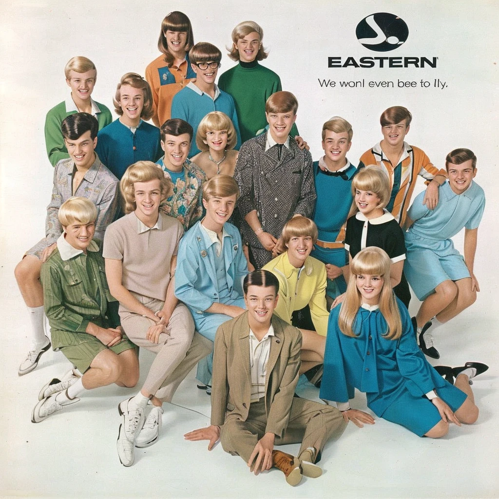 group of young men posing for a picture, retro 60s guys fashion, 1960s style