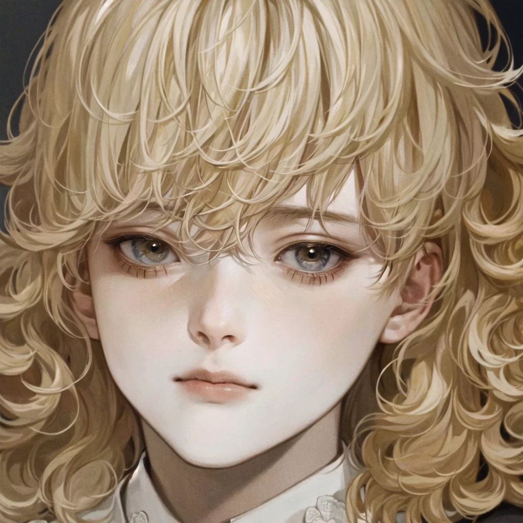 masterpiece, 1 boy, a well-drawn face up close, high quality, 8K, Ultra HD, actor, Curly long blonde hair