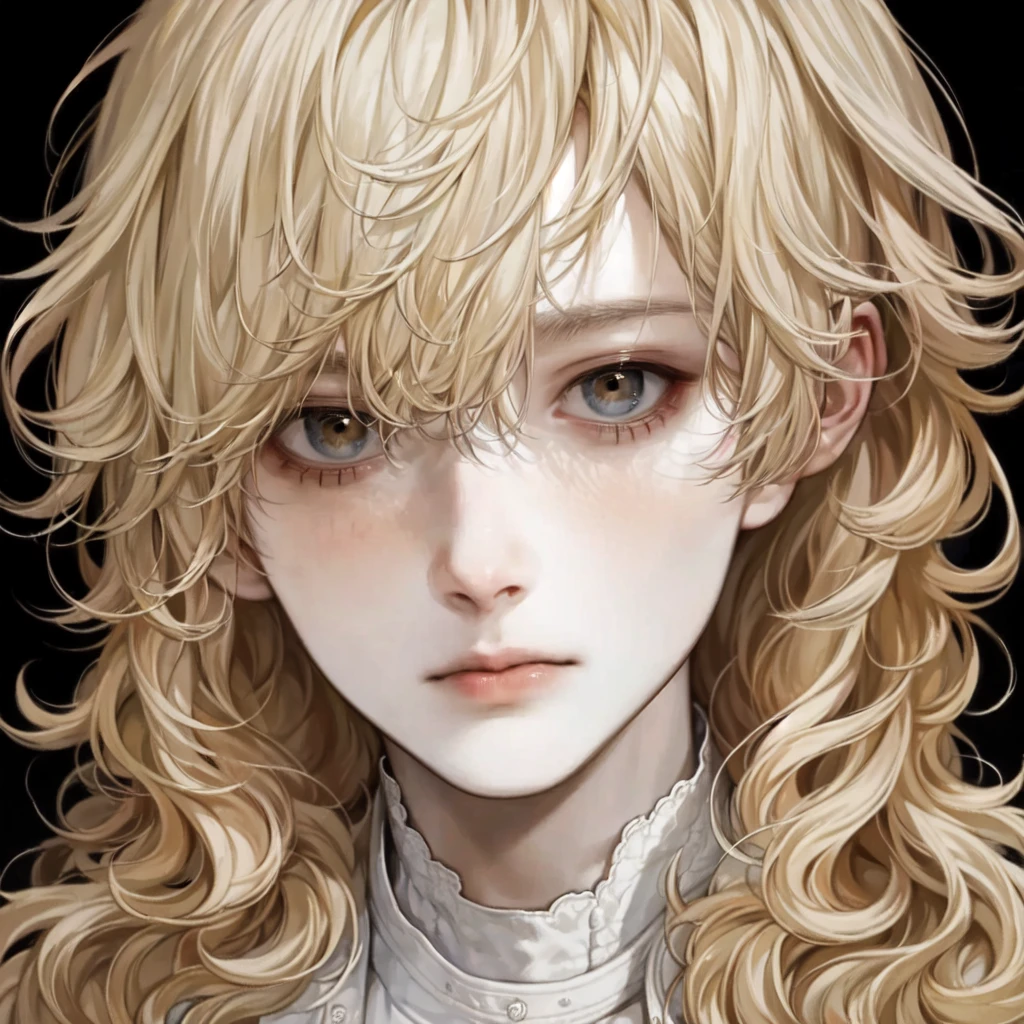 masterpiece, 1 boy, a well-drawn face up close, high quality, 8K, Ultra HD, actor, Curly long blonde hair