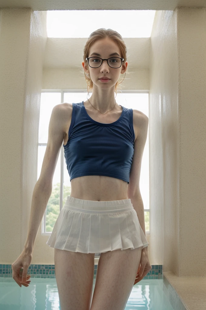 ((very thin and very long legs)),showers changing room swimming pools, ((from below)), full body, backlighting,  y.o. pale girl,very long legs, very pale skin full of freckles, very bulging eyes, very big round glasses, ginger hair two ponytails, braless, nobra,very very very thin legs and very very very thin arms,backlighting, very thin face, bulging eyes, pale white skin, very freckled, very thin, very very large puffy ears, big long nose,flat stomach, very thin and very long legs , from below, 3 girls,((very very anorexic girls)),((mejor calidad)), ((Obra maestra)), (detallado), ((fulbody)),very very very thin legs and very very very thin arms, (((very anorexic girls))),. ((full body)), ((plain background transparent varios colours)), 85mm, (analog, cinematic, film grain:1.3), detailed eyes, painted lips, necklace, (epicPhoto), ginger hair,skirt((open on the sides)),curly hair with 2 pigtail, ((short skirt, small tank-top)), big round black glasses, at showers changing room swimming pool, ((very thin and very long legs)), transparent fabric