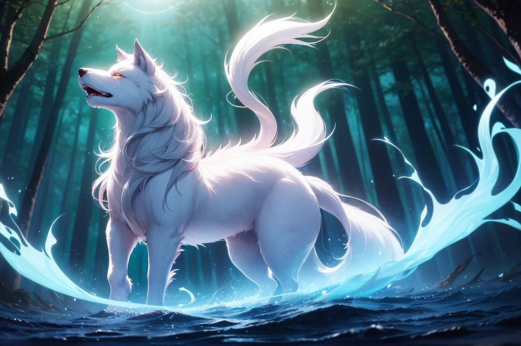 1 Big Wolf, mythical creature, nine tails, (glowing eyes:0.9), red fur, elegant posture, (spiritual aura:1.2), flowing mane, (floating in the air:1.3), mysterious, (wisdom:1.1), seductive, (enchanted forest background:1.4), moonlit night, magical, ancient, (ethereal glow:1.2), (translucent tails:1.1), mythical powers, (misty atmosphere:0.8), divine, (celestial beings:1.3), (fierce protector:1.2), alluring, (fading into shadows:0.9).