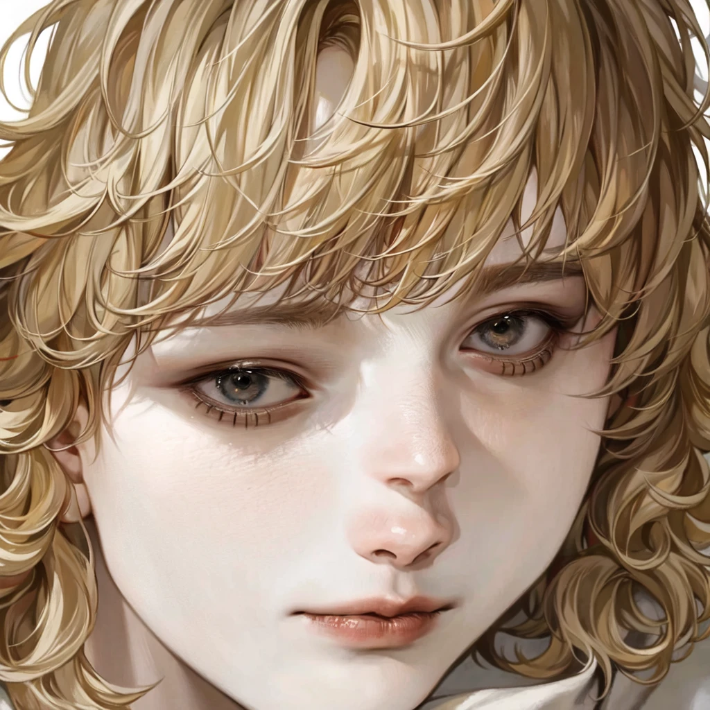 masterpiece, 1 boy, face up close, high quality, 8K, Ultra HD, actor, Curly long blonde hair