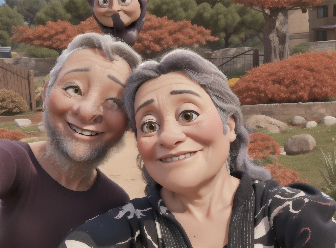 imagine a 50-year-old woman with the same features as in the photo, taking a selfie with an alien.