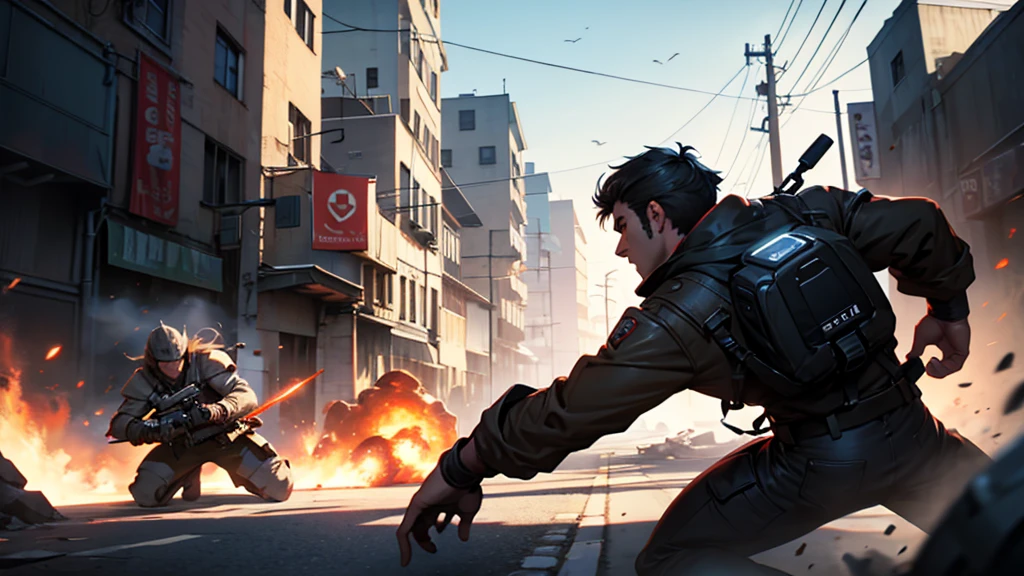 Create a youtube video cover on the subject of video game players taking part in action scenes.