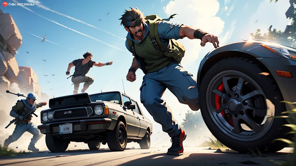 Create a youtube video cover on the subject of video game players taking part in action scenes.
