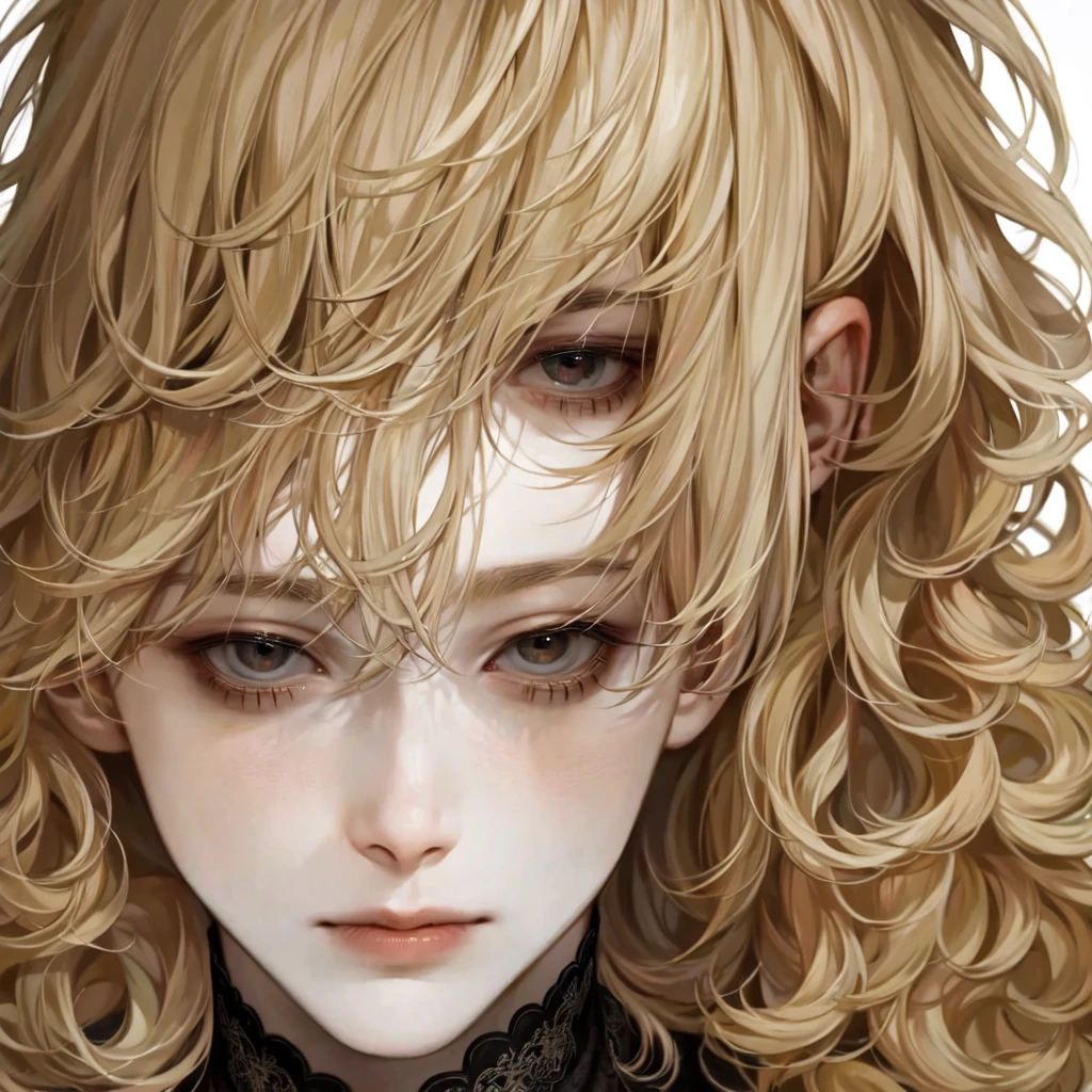 masterpiece, 1 boy, face up close, high quality, 8K, Ultra HD, actor, Curly long blonde hair