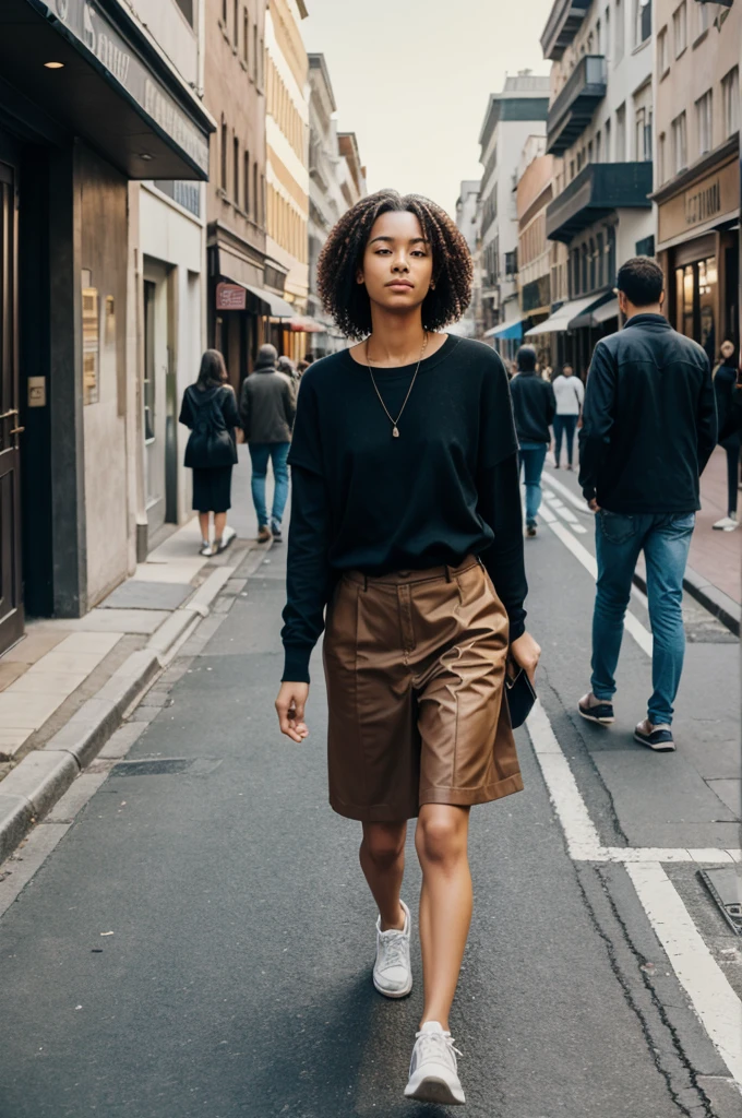 A person with unrealistic ideas walking down a street with people who have narrowed minds