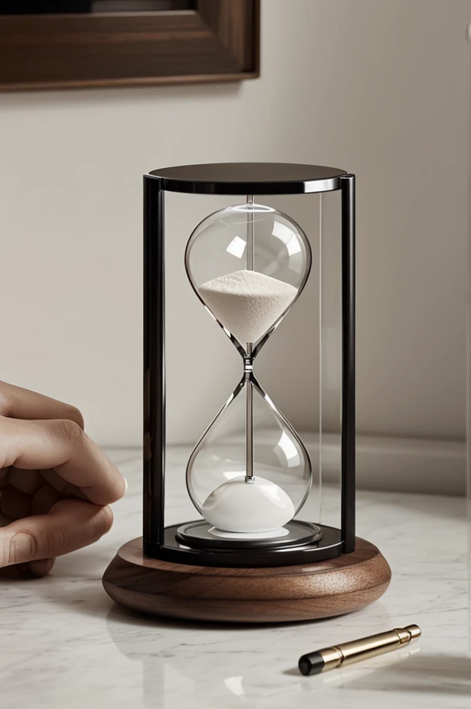 Create a watch from a made-up brand called Nexus, includes a minimalist hourglass in the design of this clock, whether I know how to draw or some aspect of the design 