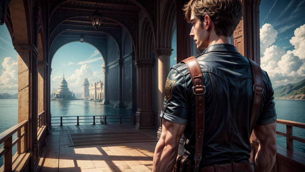 watch port, large hall, sky from another dimension, big by magic portal, 8K DETAILS, atmospheric