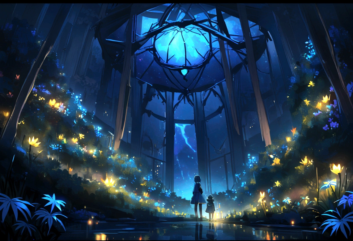 Beautiful biome with mostly dark blue colors and bioluminescence of the night