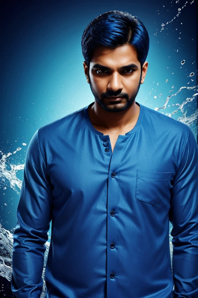 Create a image of sowrd man blue color whose name ujwal 