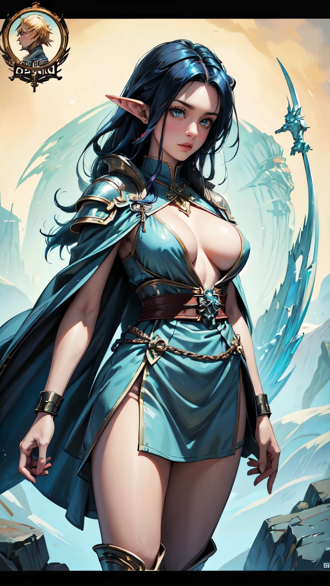 red and blue two-color hair,hentail realism, shadowing,,character sheets, reference sheet, Standing painting, 8K, Super detail, 1080p, Women's HD,Female elf,Elves,femele, 16k, A high resolution, Best quality, High quality, Anatomically correct, Masterpiece, ccurate, hyper HD,As graceful as a swan,unreal-engine, Ghibli-like colors, anime big breast, Standing painting, angle of view,battle armor,ssee-through,wizard robe(Wizard robes),elf woman, detailed face, detailed eyes, detailed hands,
