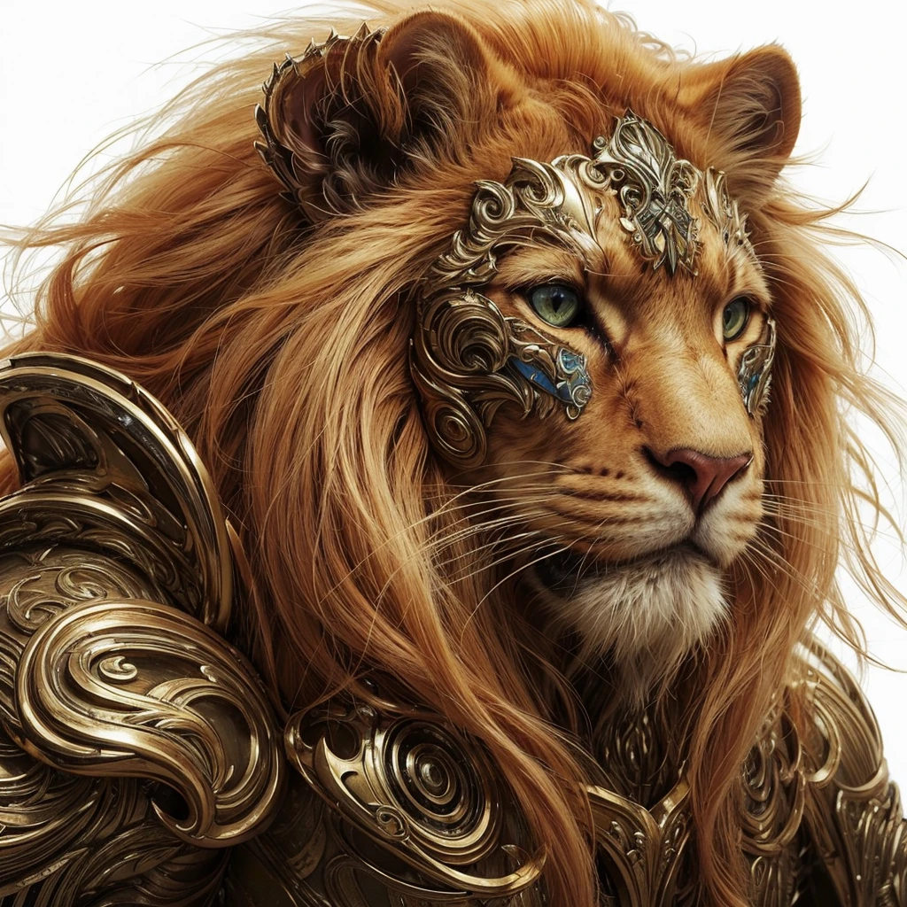 Lineage of bluish Leo feline multidimensional being wearing golden armor 