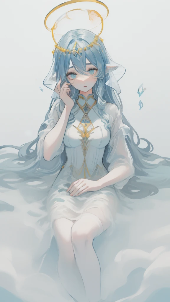 ((SFW:1)), sfw clothes, (best quality,4k,8k, high res,masterpiece:1), ((masterpiece)), (((best quality))), slightly muted colors, hair color, hairstyle fax, eyes, clouds, flowy hair, stars in hair, adult, starry eyes, sea, ocean, celestial, hairstyle fax, deity, muted blue hair, sky-like hair with stars, ocean hair, soft smile, (({comforting aura})) (((abstract:0.7, melting elements from the painting, ghostly, transparent))), angels, luminous, bright character, ghostly luminous character, siren, mesmerizing siren, longing, ((so full of feelings)), ((({divine goddess, divine poses, bringing comfort and compassion, full body poses, godly painting and divine style}:0.9)))
iridescent hair:0.6, beautifully painted, intricately detailed in such a way that enhances the feel of the artwork, focusing on the details of face and overall silhouette, super focus on the eyes and overall expression