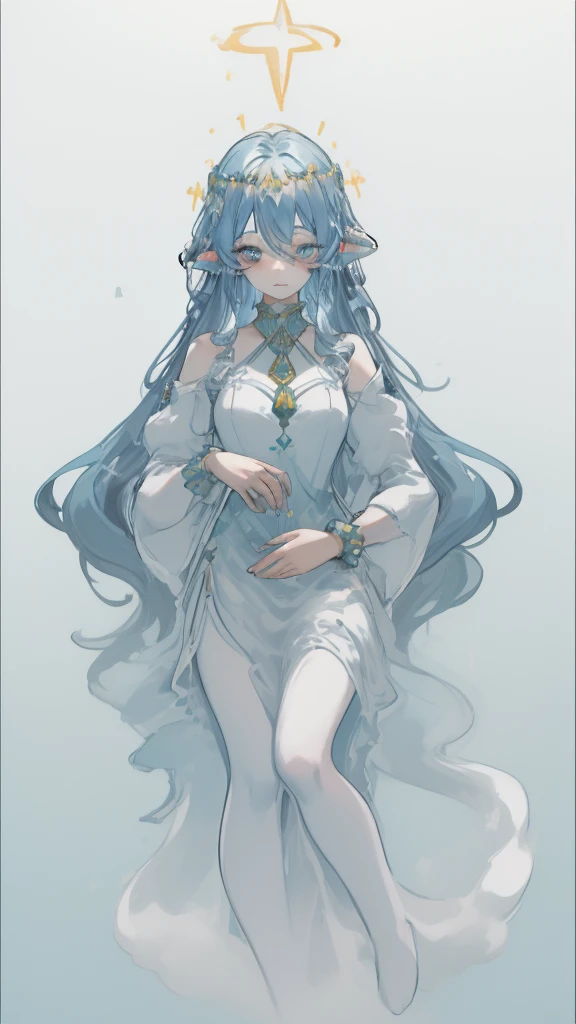 ((SFW:1)), sfw clothes, (best quality,4k,8k, high res,masterpiece:1), ((masterpiece)), (((best quality))), slightly muted colors, hair color, hairstyle fax, eyes, clouds, flowy hair, stars in hair, adult, starry eyes, sea, ocean, celestial, hairstyle fax, deity, muted blue hair, sky-like hair with stars, ocean hair, soft smile, (({comforting aura})) (((abstract:0.7, melting elements from the painting, ghostly, transparent))), angels, luminous, bright character, ghostly luminous character, siren, mesmerizing siren, longing, ((so full of feelings)), ((({divine goddess, divine poses, bringing comfort and compassion, full body poses, godly painting and divine style}:0.9)))
iridescent hair:0.6, beautifully painted, intricately detailed in such a way that enhances the feel of the artwork, focusing on the details of face and overall silhouette, super focus on the eyes and overall expression