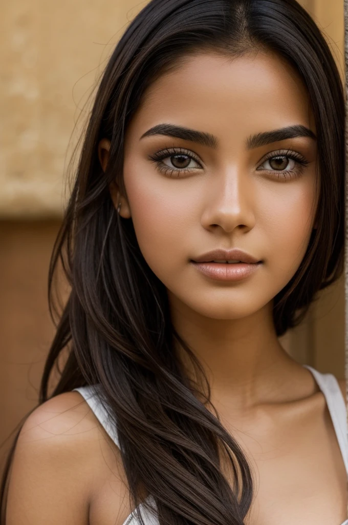Beautiful Mexican girl with brown eyes, light skin, black hair, fine features