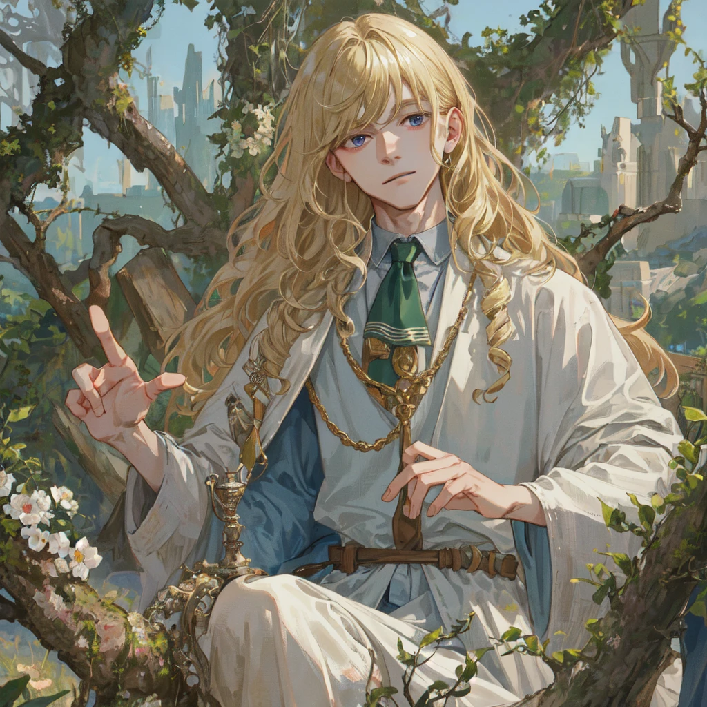masterpiece, 1 boy, face up close, high quality, 8K, Ultra HD, actor, Curly long blonde hair, baggy clothes