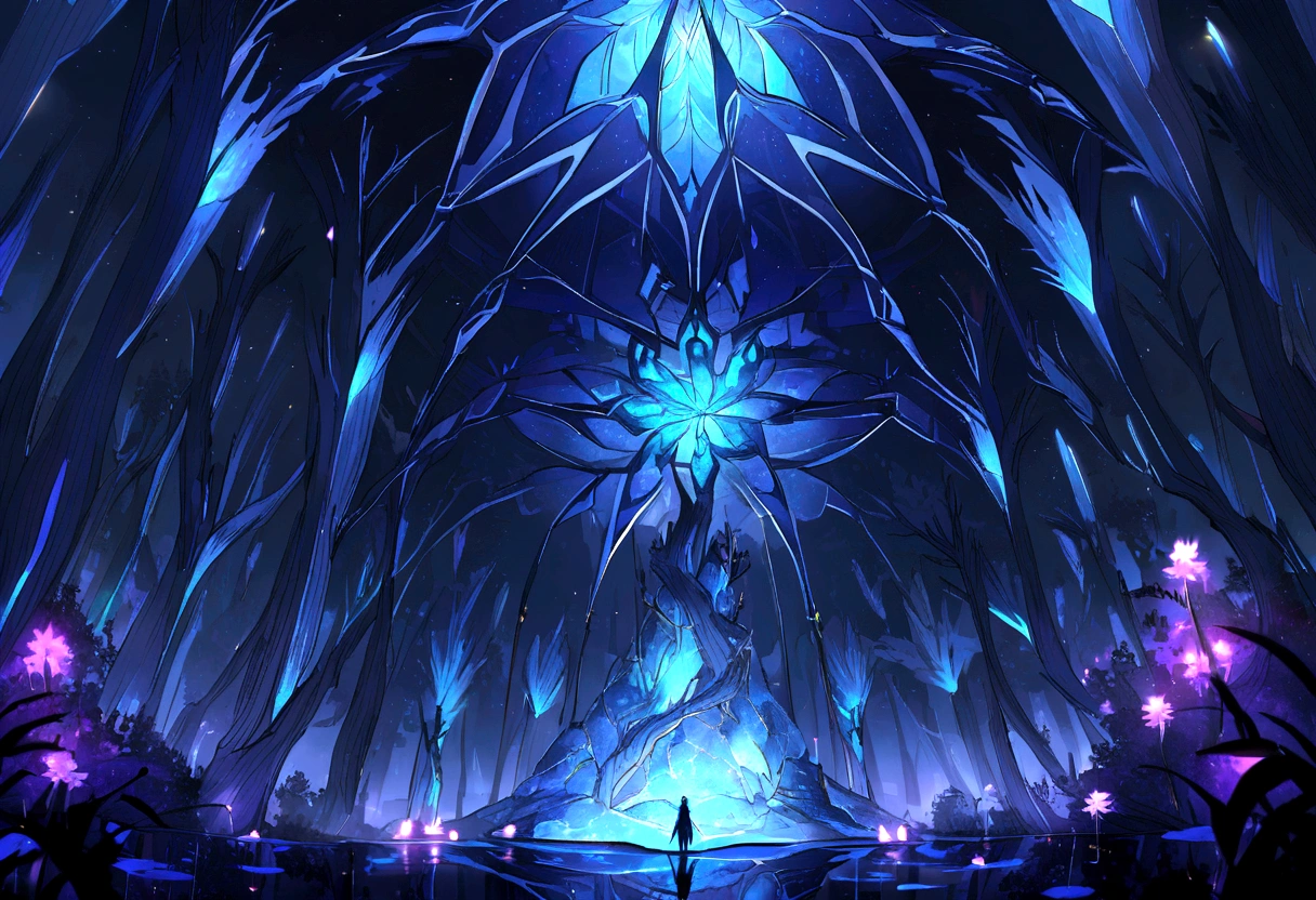 Beautiful biome with mostly dark blue colors and bioluminescence of the night