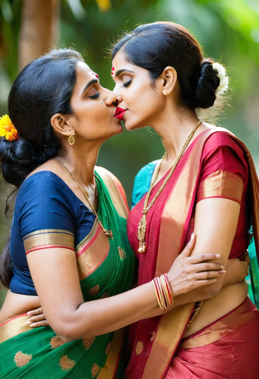 Fair skin Indian mom with 60 years of age in saree with big  kissing her young adult son