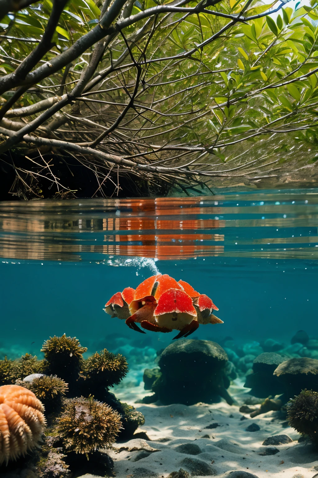 drawing of hermit crabs in mangrove
