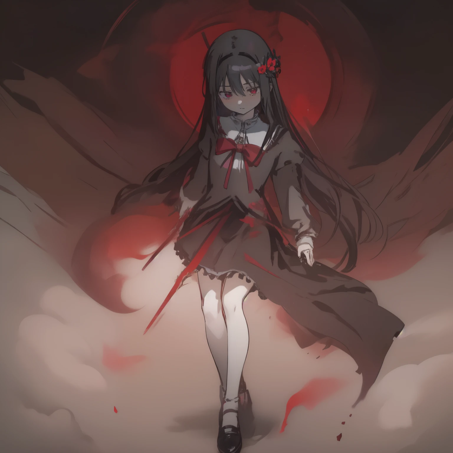 (best quality,4k,8k, high res,masterpiece:1.2), ((masterpiece)), (((best quality))), (({stern dominant aura}))

1 woman, hellish, alucard, long silky black hair, homura akemi, red and black color palette, gothic, red eyes, fair skin, dominant and strict aura, cold and unfeeling expression, small red bow or flower in hair, overlord, full body, (((full body art))))

masterpiece, best quality, intricately detailed, a woman, beautiful, elegant, blood, iridescent long hair, bangs, skirt, shirt, long sleeves, frills, shoes, (red and black:1.1), creepy, long hair, black hair, candle, hair flower, solo, hair ornament, slightly horror (theme), homura akemi screencap,

Dramatic scenery, creepy and beautiful scenery,  an intricately detailed background that matches the overall feel of the character, hellish weapon, a long scythe matching elements of the character's design,
masterpiece, best quality, ultra high res, (abstract art:0.3), art, stylized, deep shadow, dark theme, 1girl, witch homura akemi, beautifully and intricately painted to match the vibe fully,
gemshadow:0.2