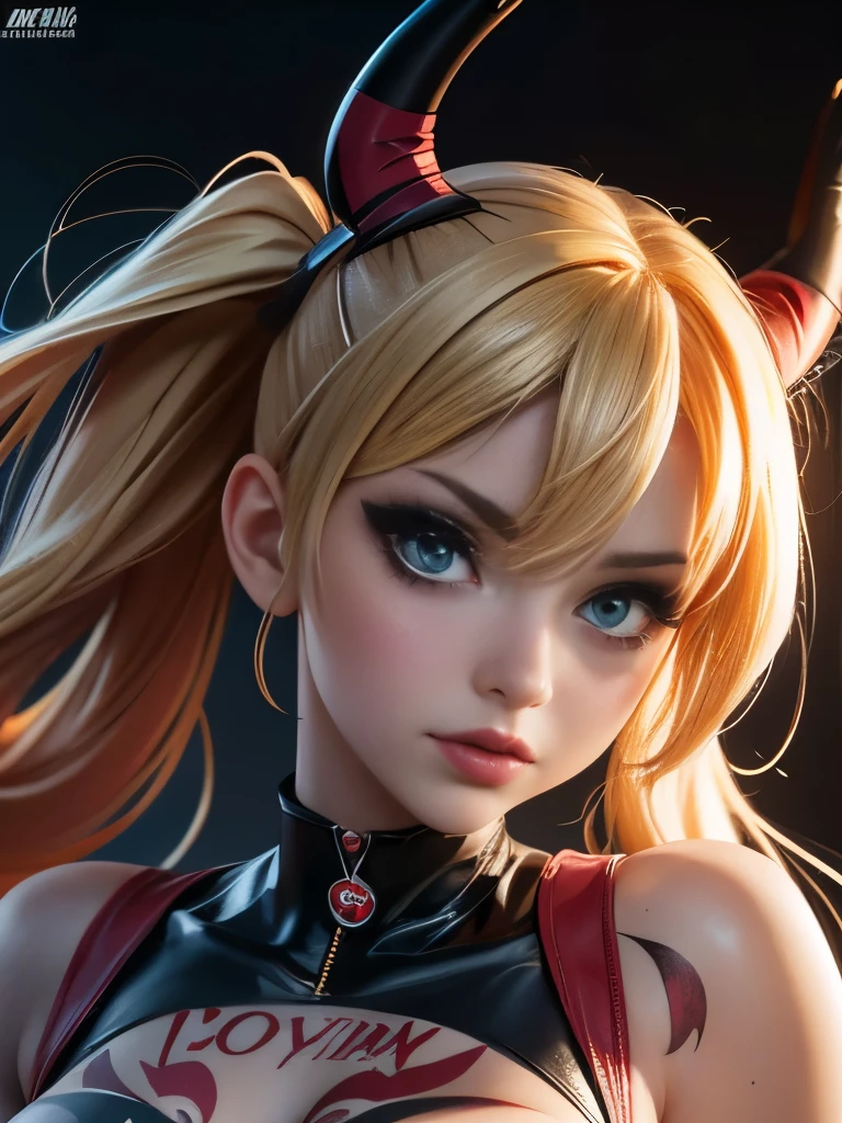 Garota anime com dentes afiados sorrindo com olhos vermelhos